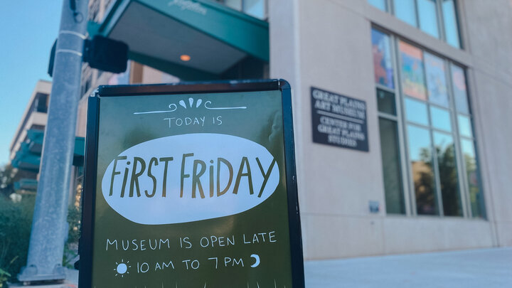 first friday sign at the great plains art museum