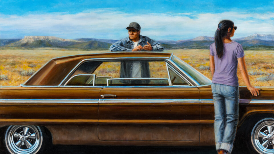 Painting by Steve C. LaRance (Little Shell Tribe of Chippewa Indians), Drive-In Church