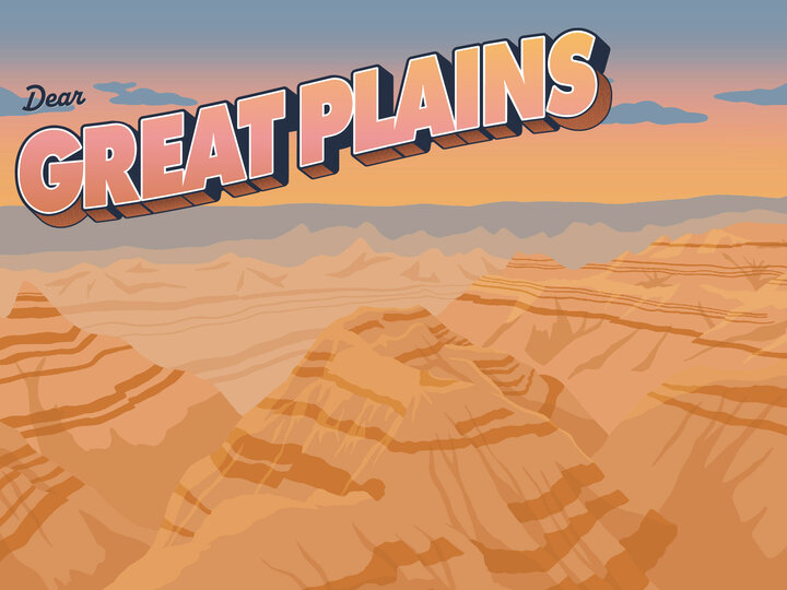 Dear Great Plains postcard with badlands design