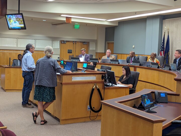 Margaret Jacobs and Kevin Abourezk address Lincoln City Council