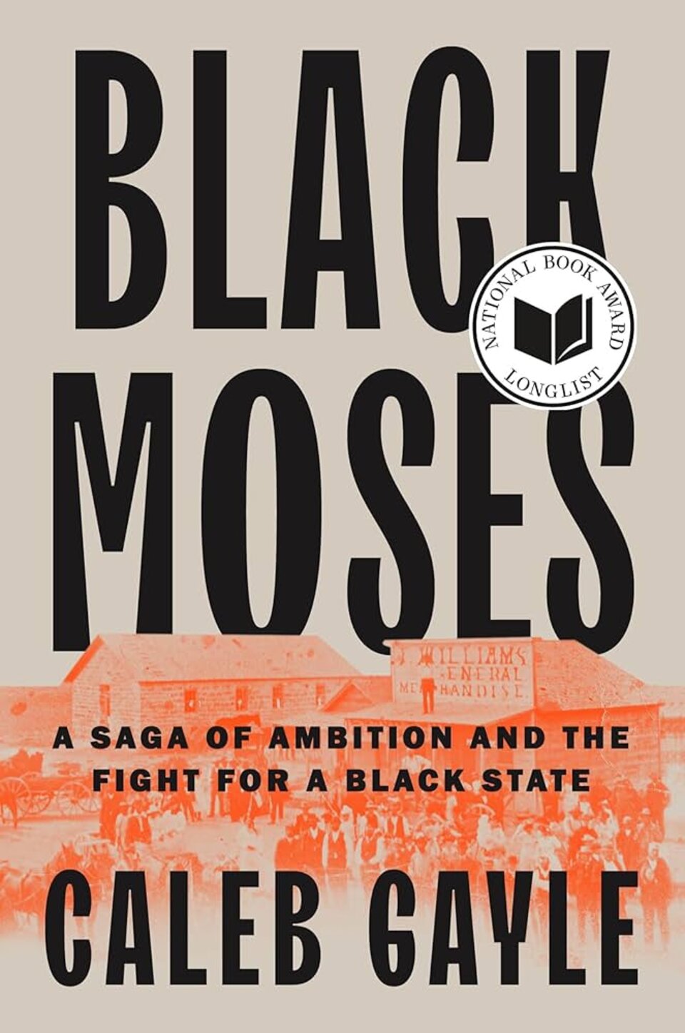Black Moses book cover with bold text, orange background, and National Book Award logo.